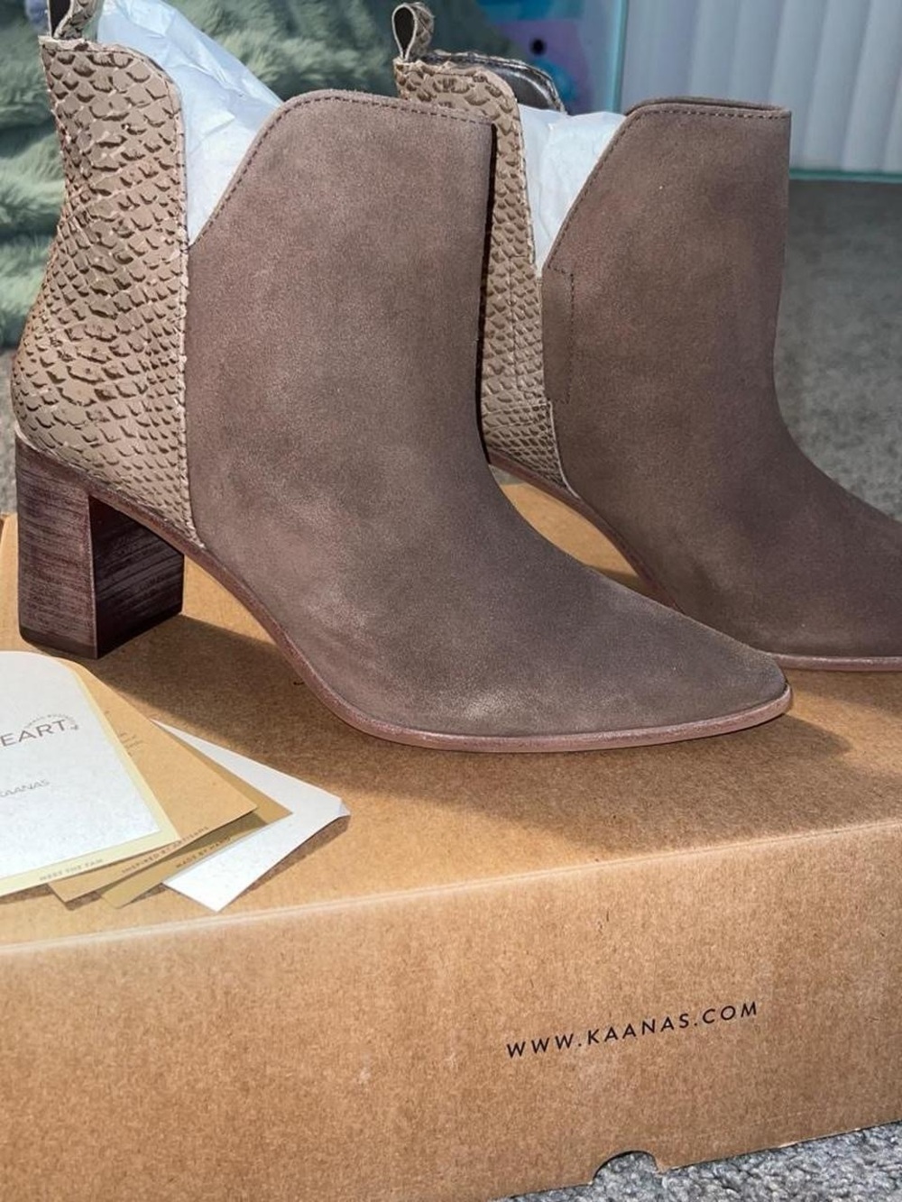 Kaanas Brown Suede Ankle Booties with Textured Back